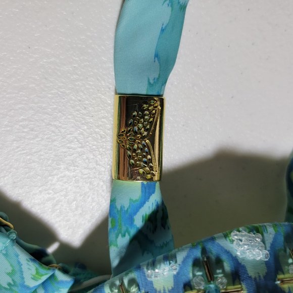 Lisa Blue Molded Cups Beaded Bikini Top Gold Details Size Small - Picture 8 of 11
